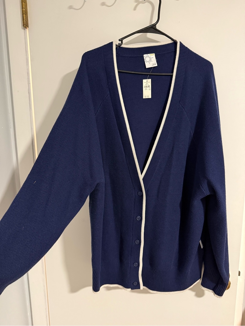 Offline Aerie Navy V-Neck Button Cardigan with White Trim